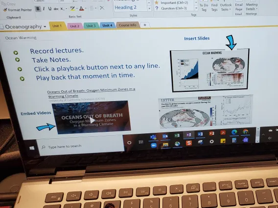 Taking notes on laptop with OneNote