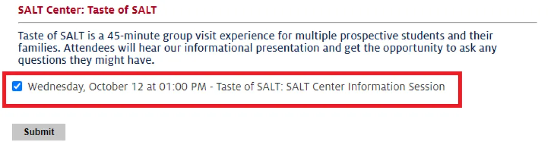 Registering for Taste of SALT along with campus tour