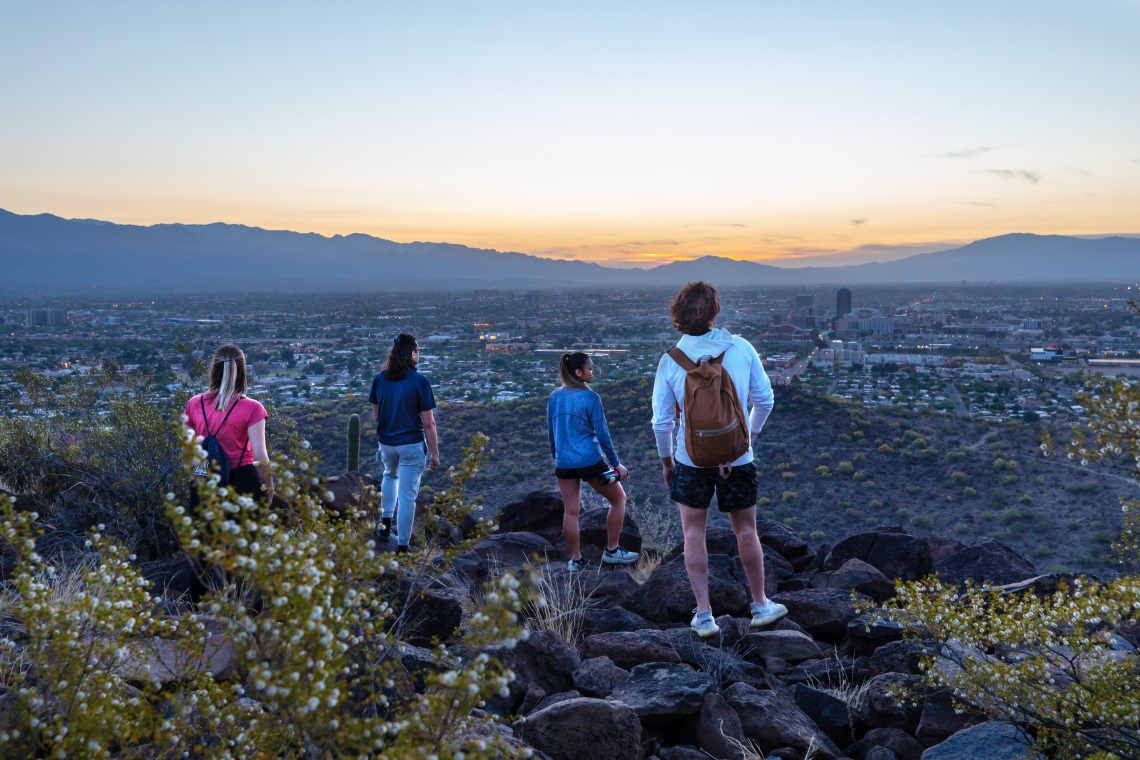 Students on Tumamoc Hill overlooking the Tucson landscape