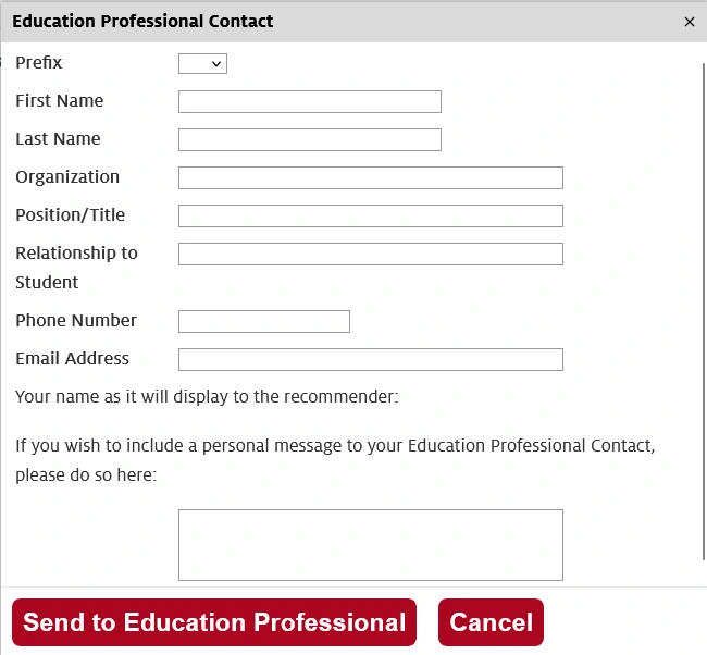 Screenshot of Education Professional Contact form