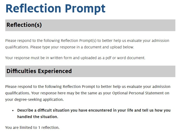 "Reflection Prompt" Section on Application