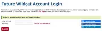 Screenshot of Future Wildcat Account Login Page