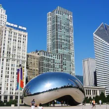 Chicago cityscape with skyscrapers and cloud gate