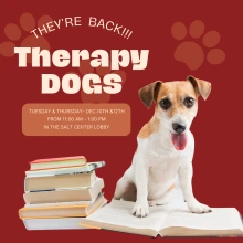 Flyer for Therapy Dog Event 12.10 & 12.12